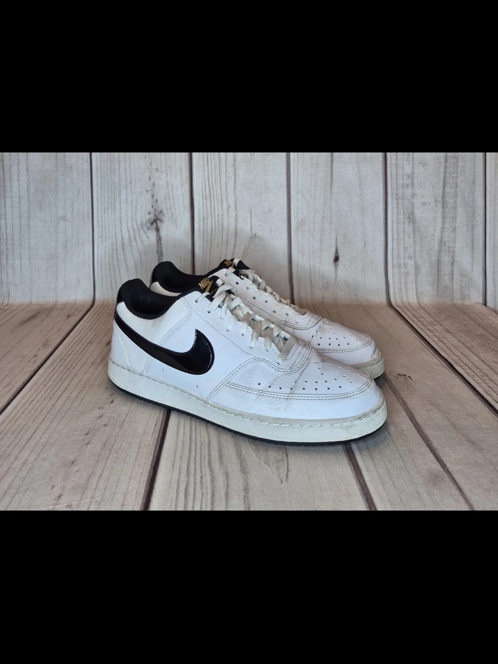 Nike Court Vision Low Men's Size 11 White/ Black Patent Leather Swoosh Shoes